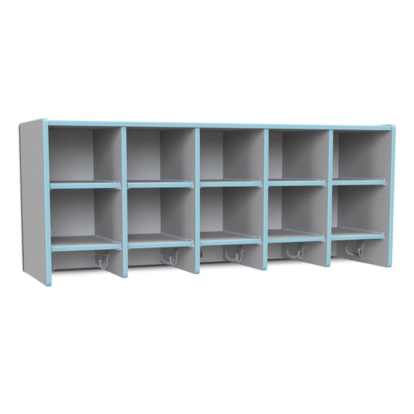 Rainbow Accents 10 Section Wall Mount Coat Locker, without Trays, Coastal Blue